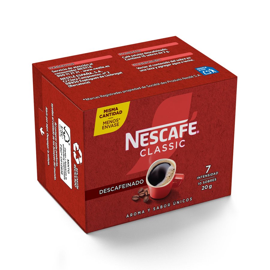 Café soluble NESCAFE descafeinado estuche 10 sobresx2 g