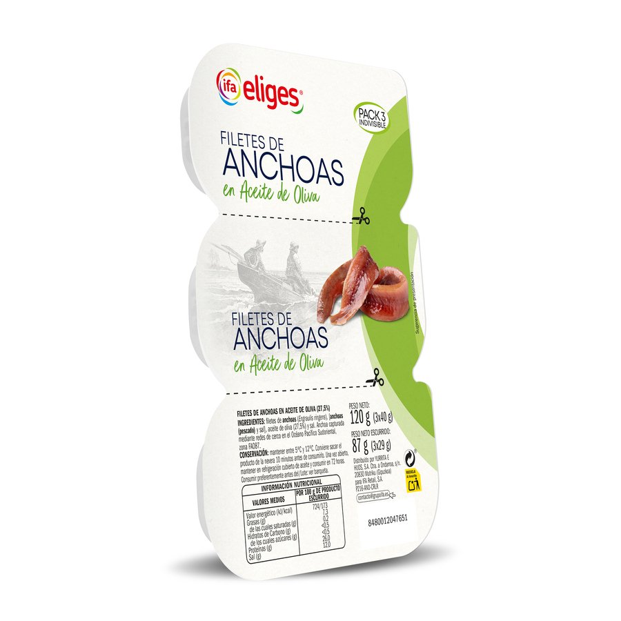 Filetes anchoa aceite de oliva IFA ELIGES 3X40 g pn.