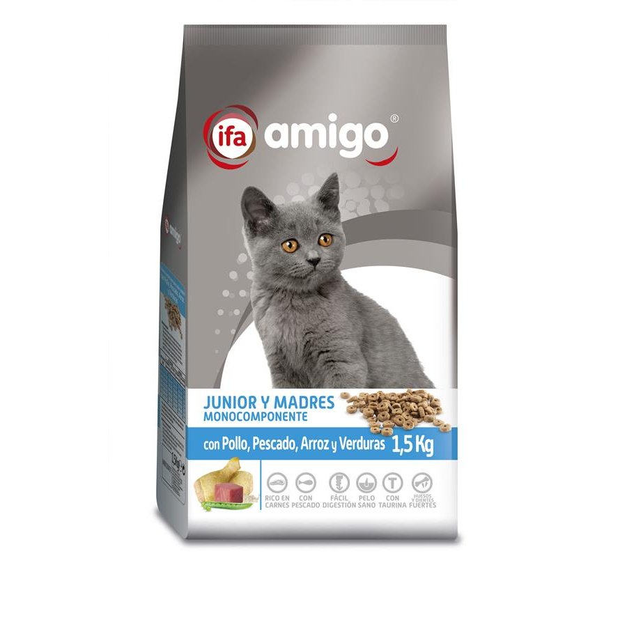 Alimento gato junior y madres pollo,pescado,arroz,verdura monocomponte IFA AMIGO 1,5 kg