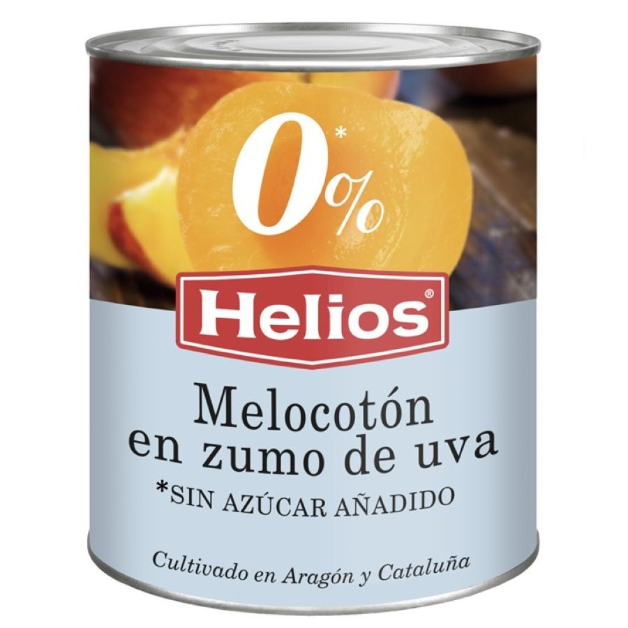 Melocotón en zumo de uva HELIOS sin azúcar añadido bote 480 g pne.
