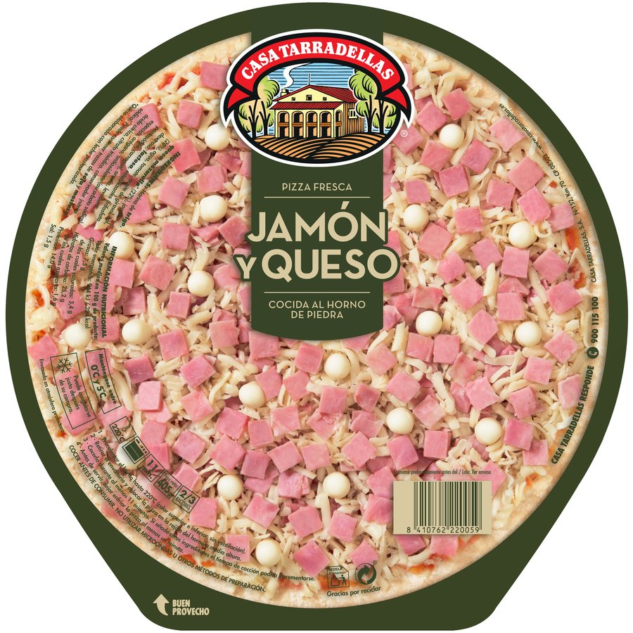 Pizza fresca TARRADELLAS jamón y queso 405 g