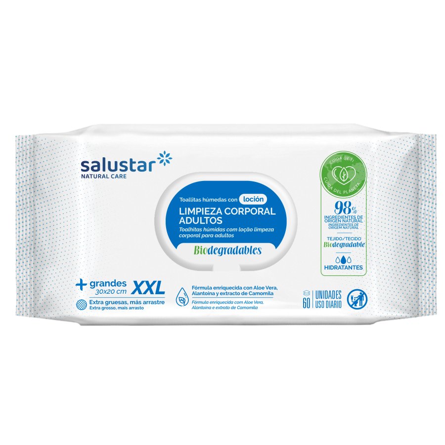 Toallitas limpieza corporal adultos SALUSTAR 60 unidades