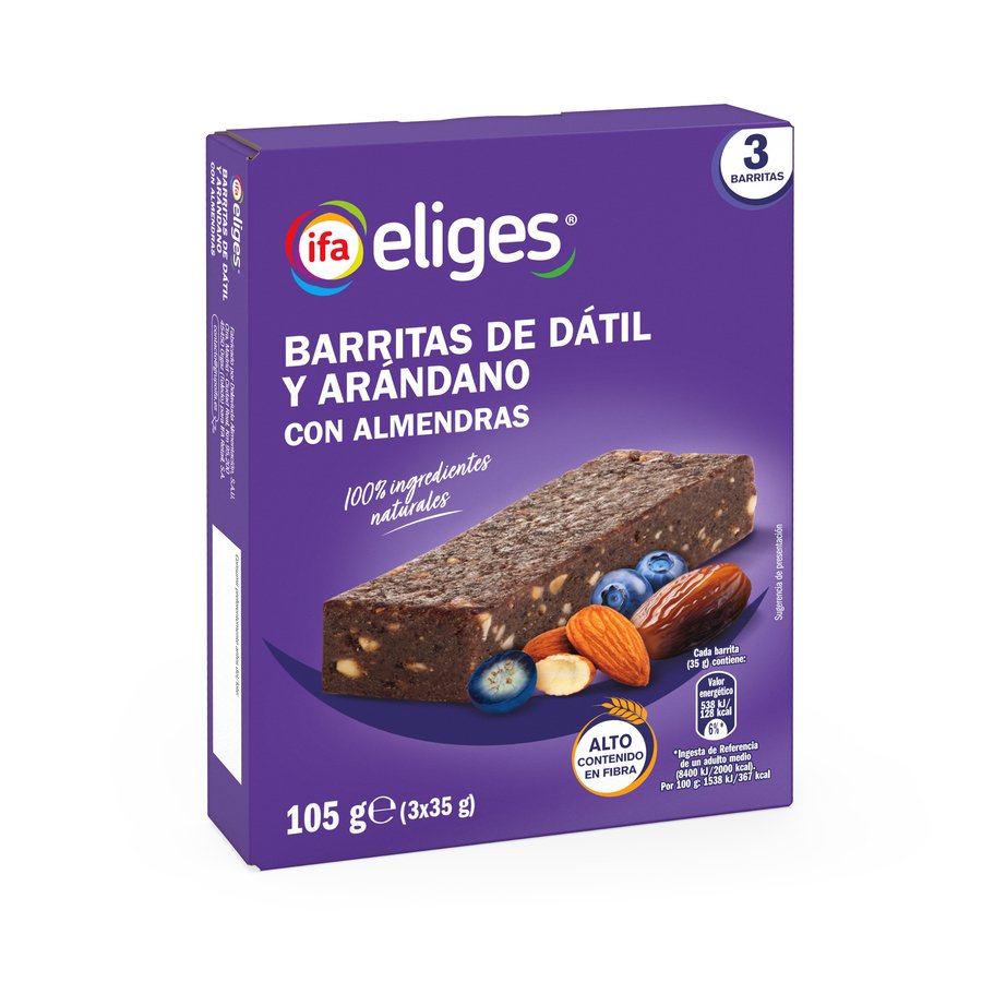 Barritas de dátil y arándanos IFA ELIGES con almendra 105 g
