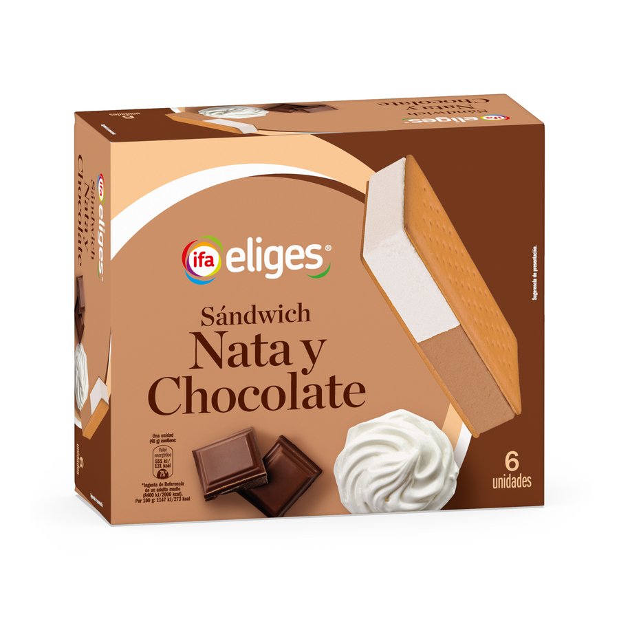 Helado sándwich nata-chocolate IFA ELIGES 6 unidades 288 g