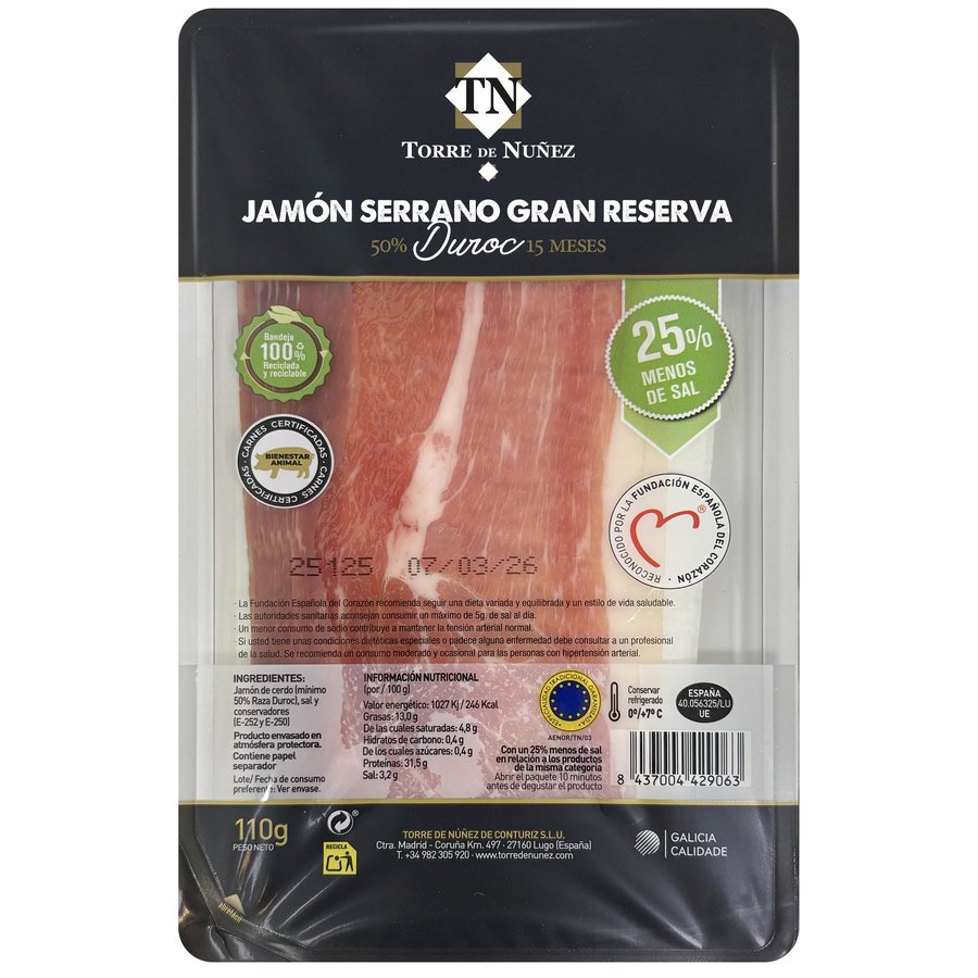Jamón serrano Gran Reserva TORRE NUÑEZ 50% Duroc 110 g