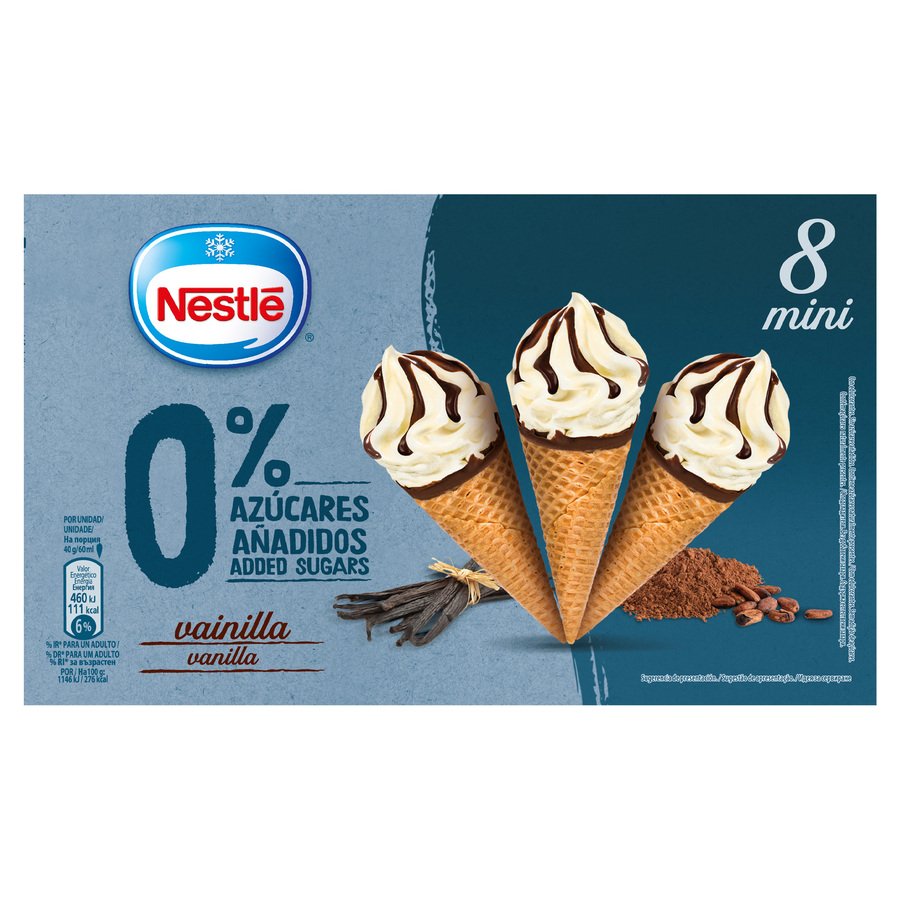 Helado cono mini NESTLE vainilla sin azucar 8 unidades 312 g