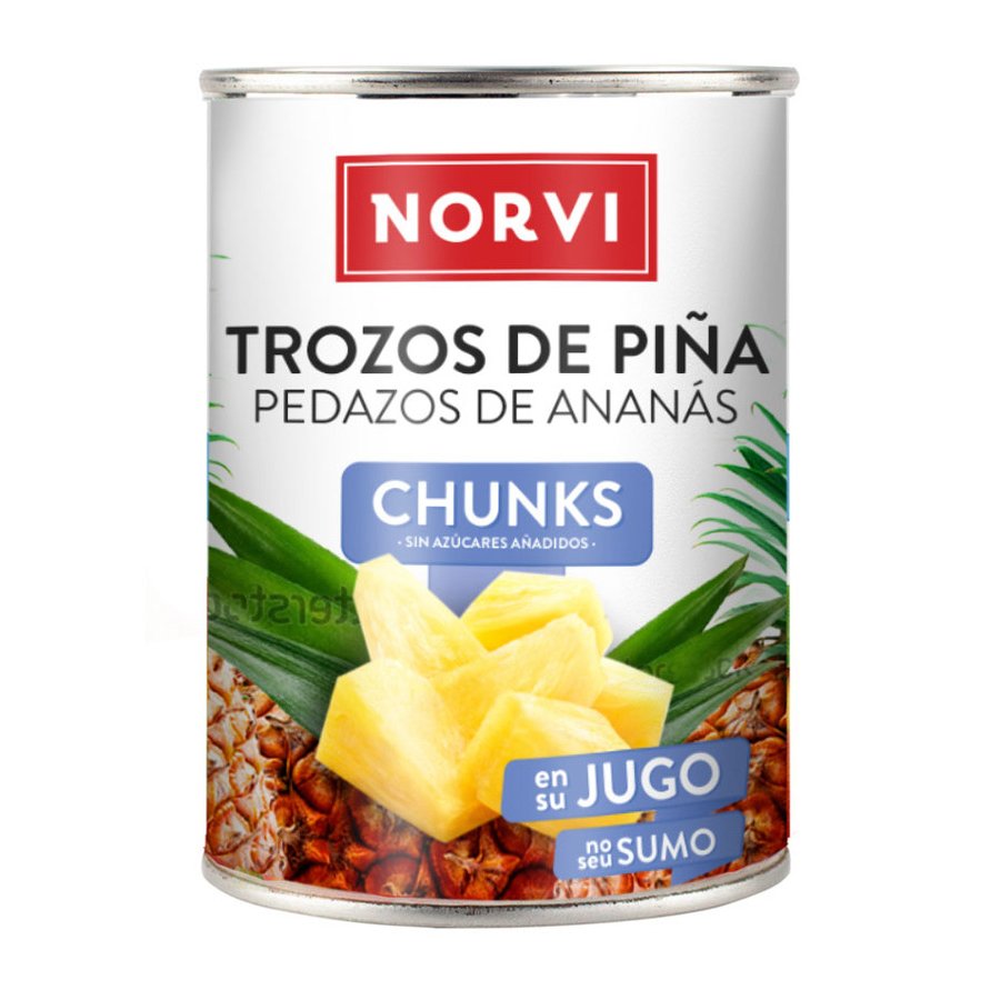 piña en su jugo NORVI trozos lata 270 g pne.