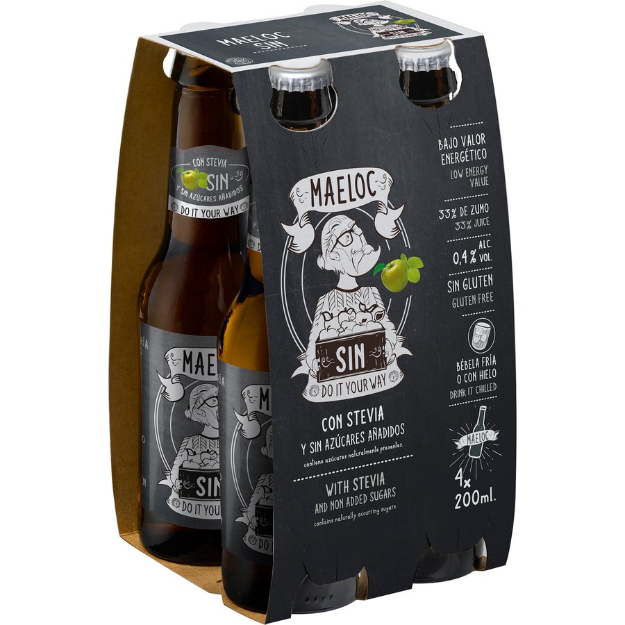 Bebida refrescante zumo manzana MAELOC sin pack 4x20 cl