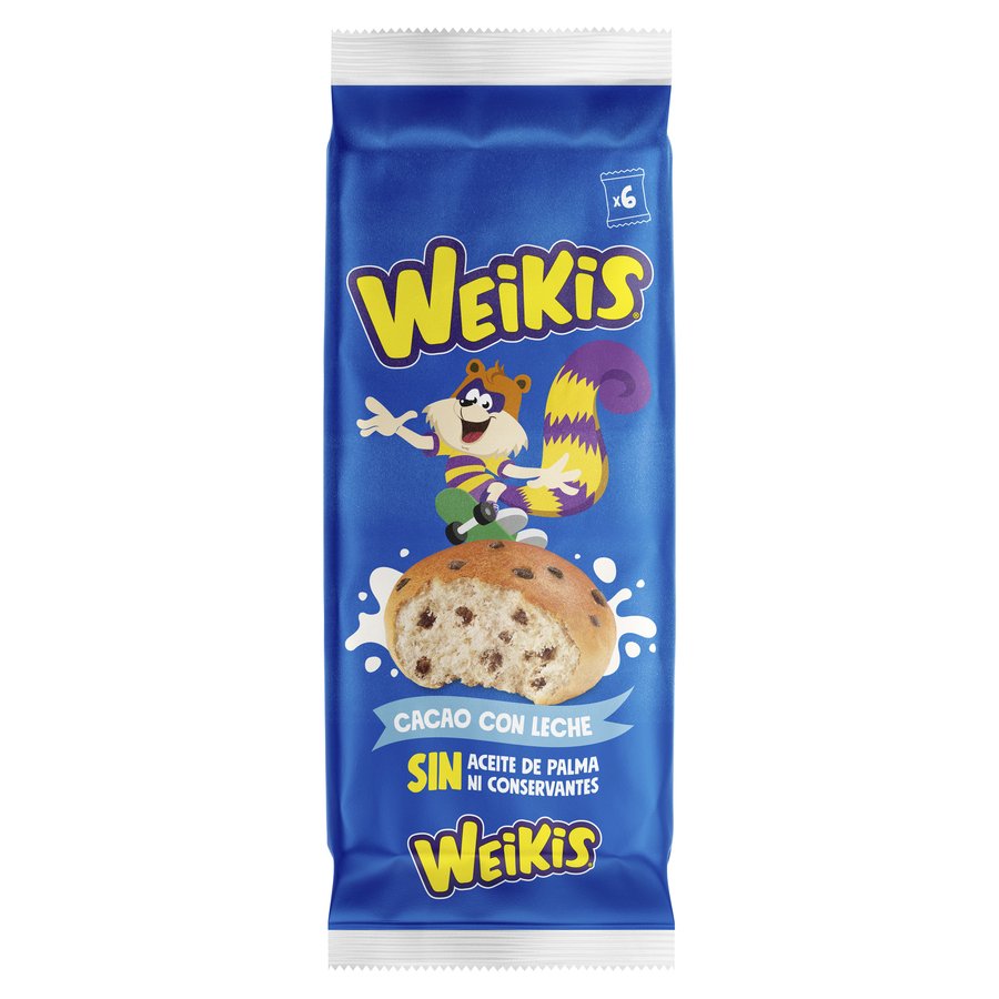 Bollos con pepitas chocolate con leche WEIKIS 6 unidades 240 g