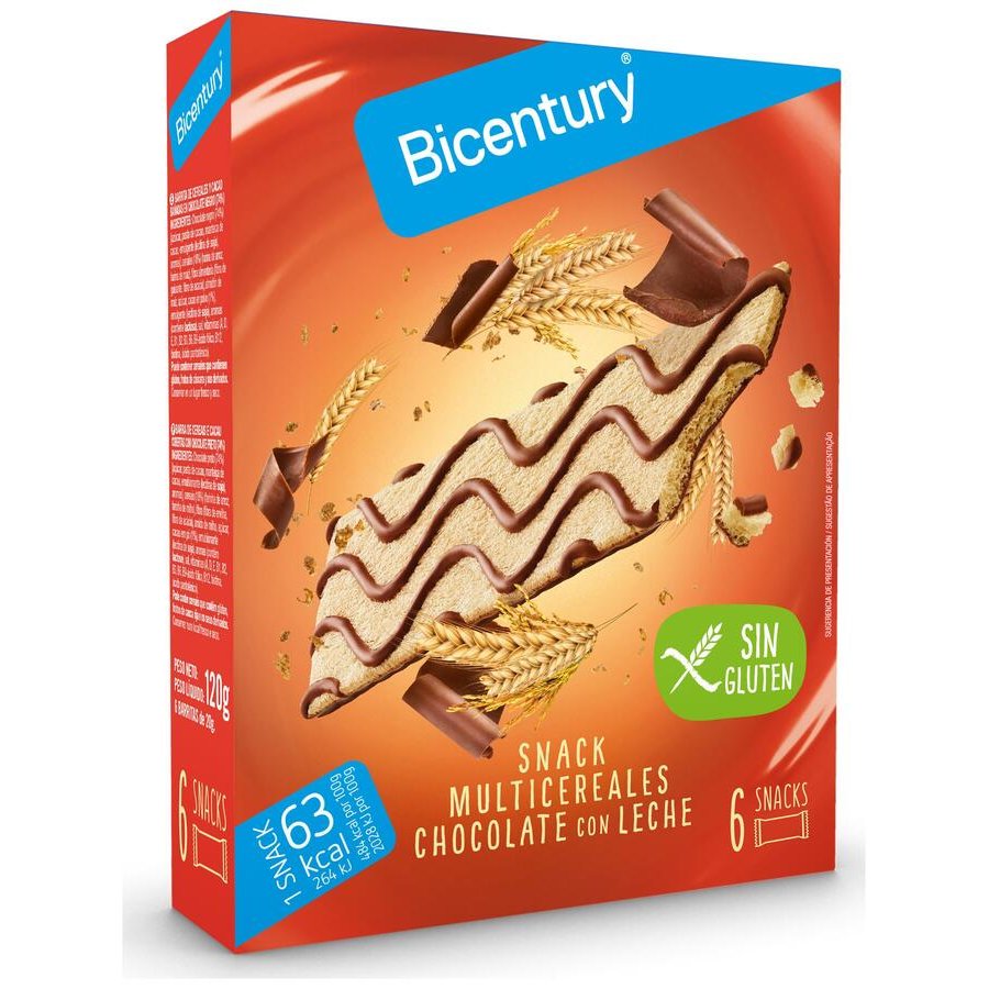 Snack BICENTURY chocolate con leche y cereales sin gluten (Decorada) 78 g