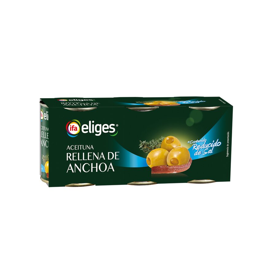 Aceituna rellena de anchoa IFA ELIGES reducida sal lata 3X50 g pne.