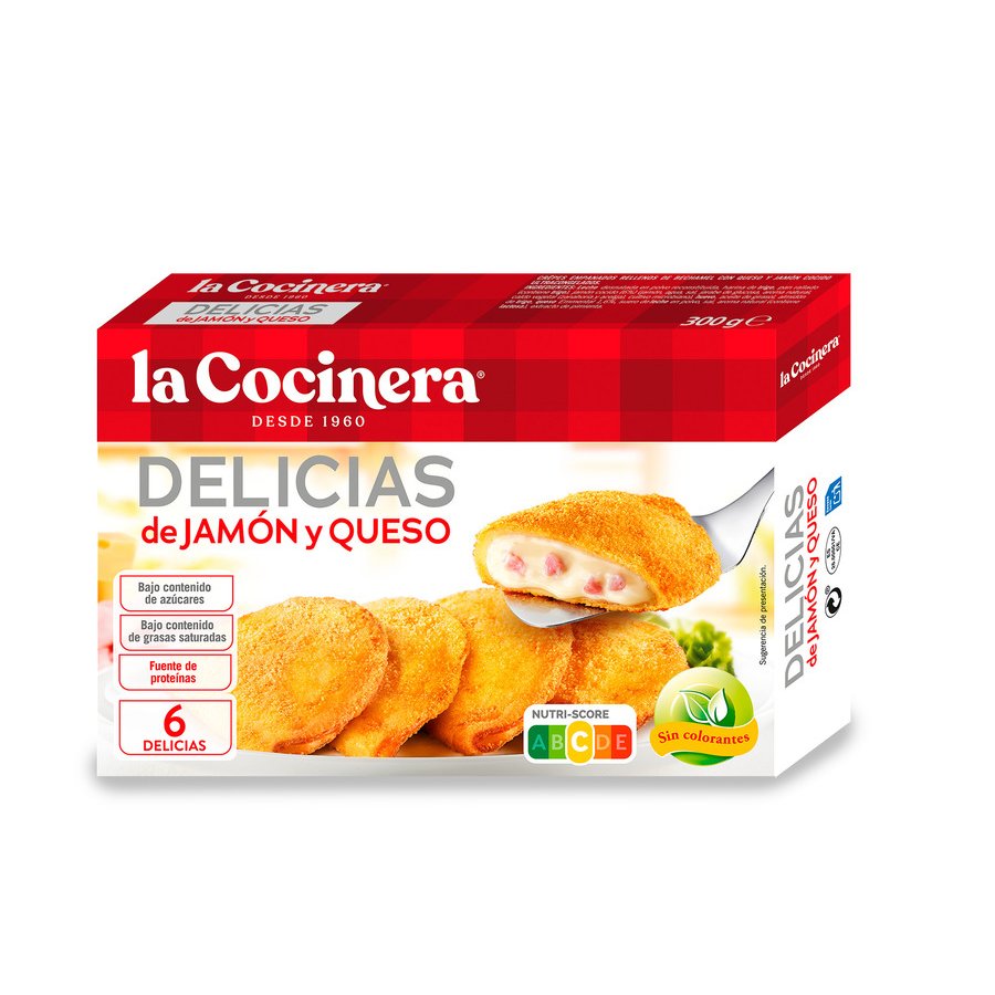 Delicias de jamón y queso congeladas LA COCINERA estuche 300 g