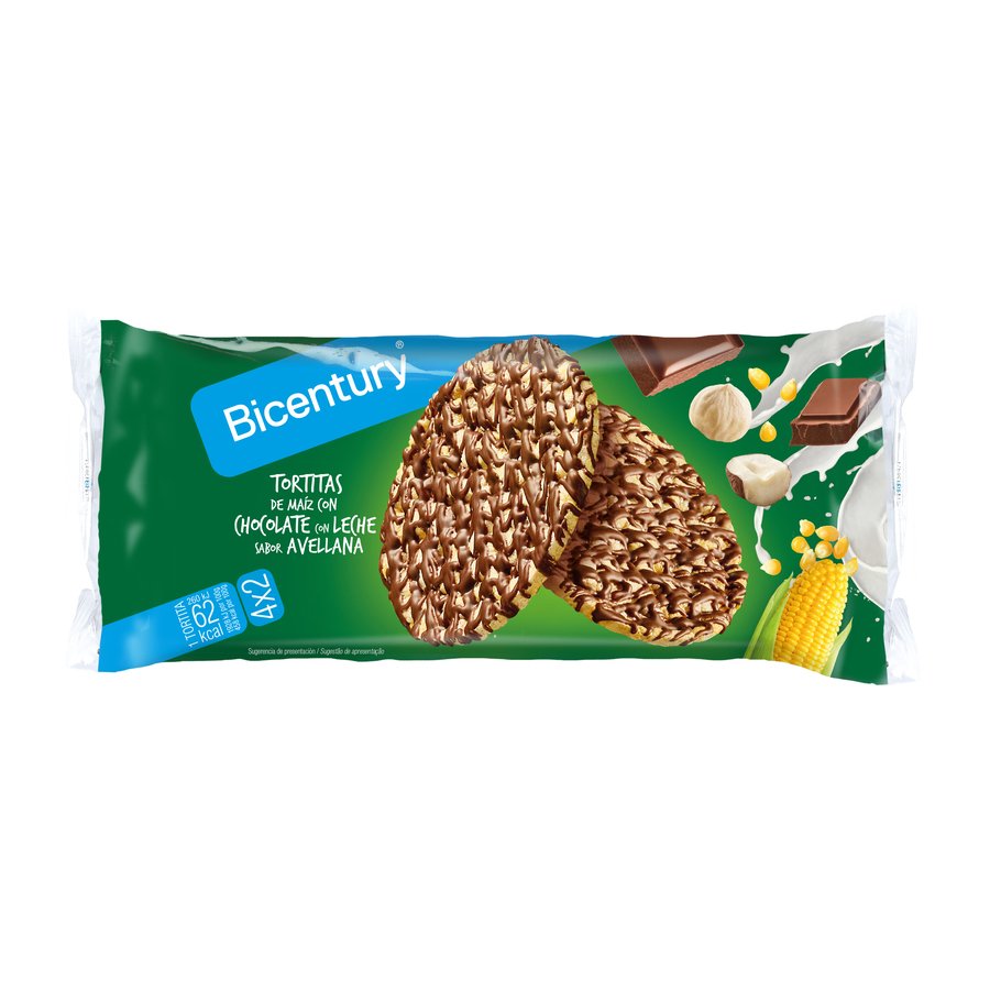 Tortitas de maíz BICENTURY chocolate con leche 4 x 2 unidades 108 g