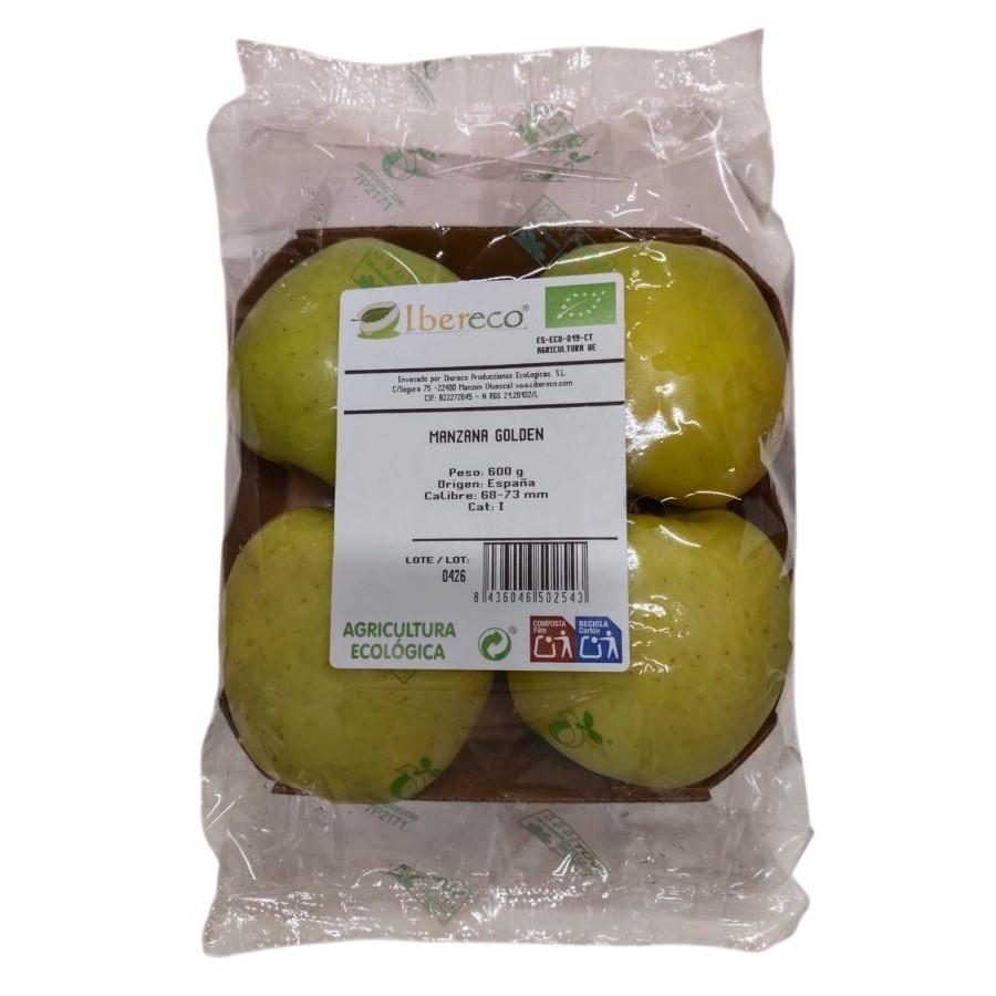 Manzana golden ecológica categoría 1ª(3-4 piezas)bandeja 600 g