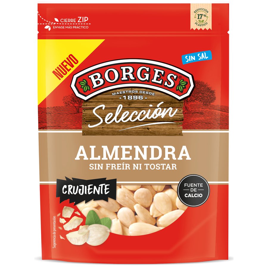 Almendra cruda sin piel crujiente BORGES bolsa 150g