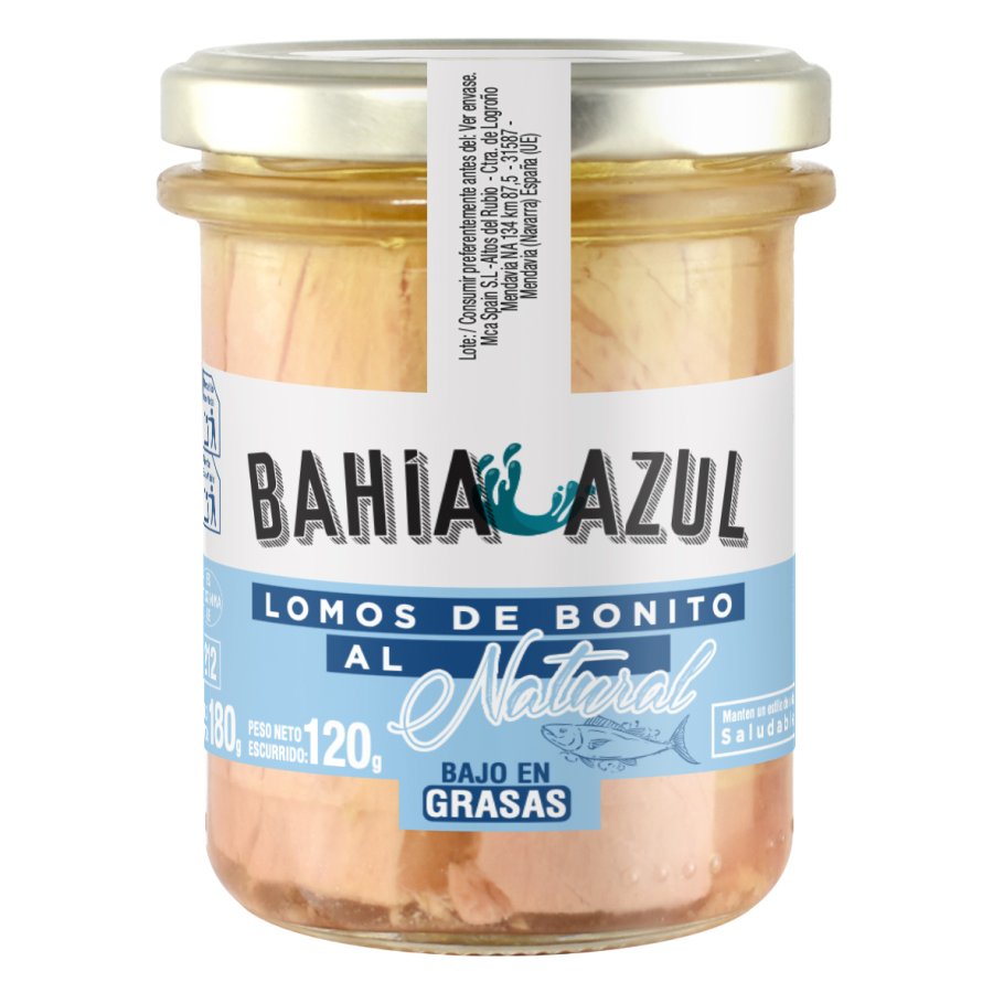 Lomos de bonito natural BAHIA AZUL frasco 120g. pne