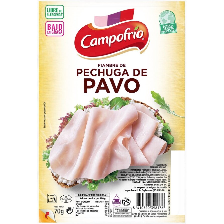 Fiambre pechuga pavo CAMPOFRIO lonchas 70 g
