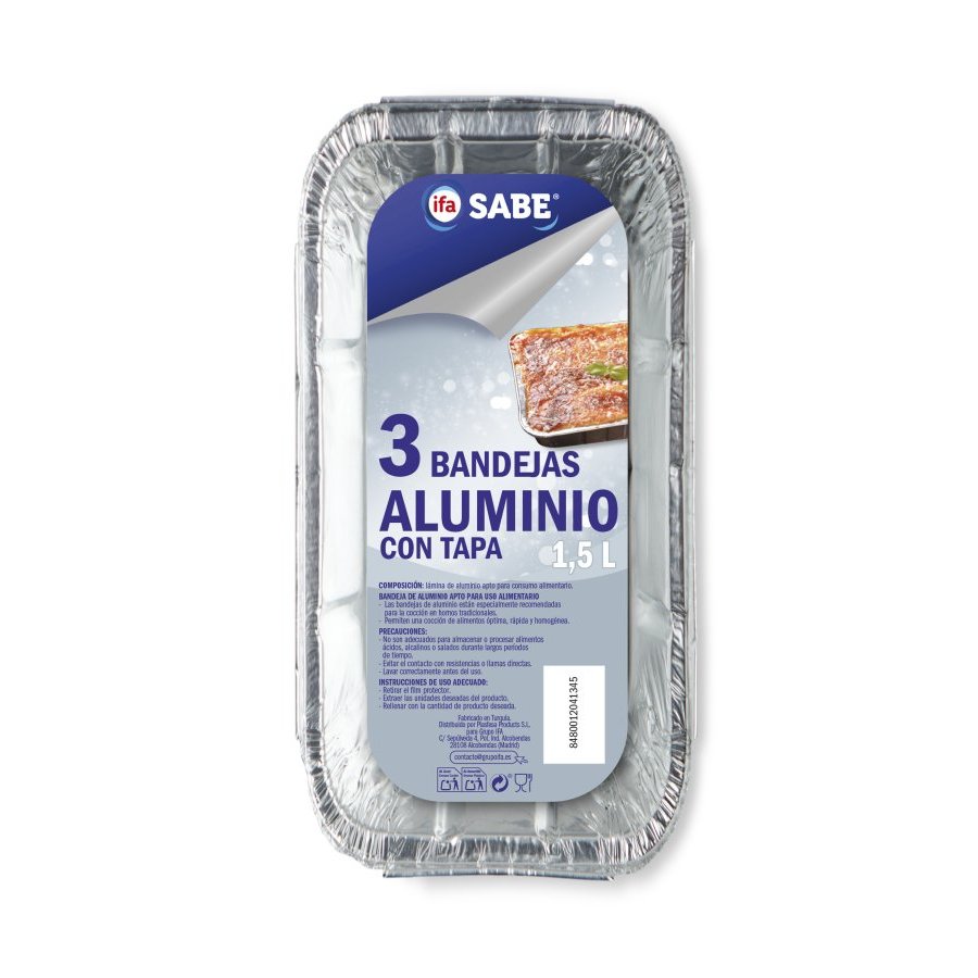 Bandejas aluminio con tapa rectangular IFA SABE 1,5 l 3 unidades