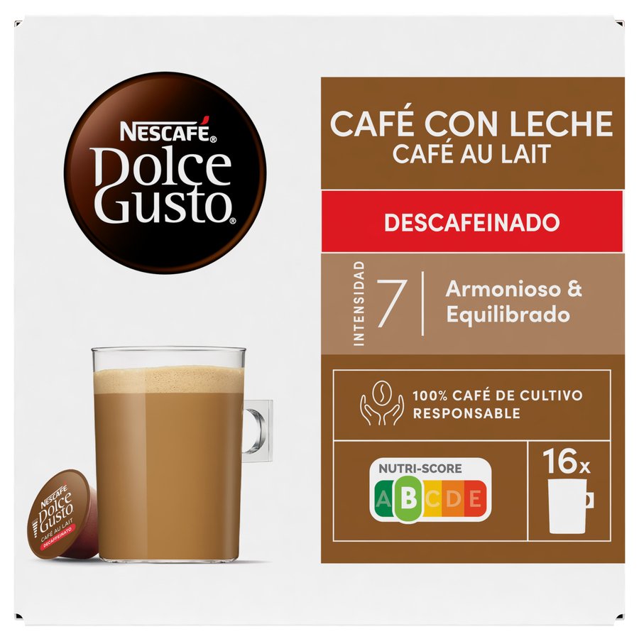 Café cápsulas Nescafé DOLCE GUSTO Café con leche Descafeinado 16 uds. 160 g