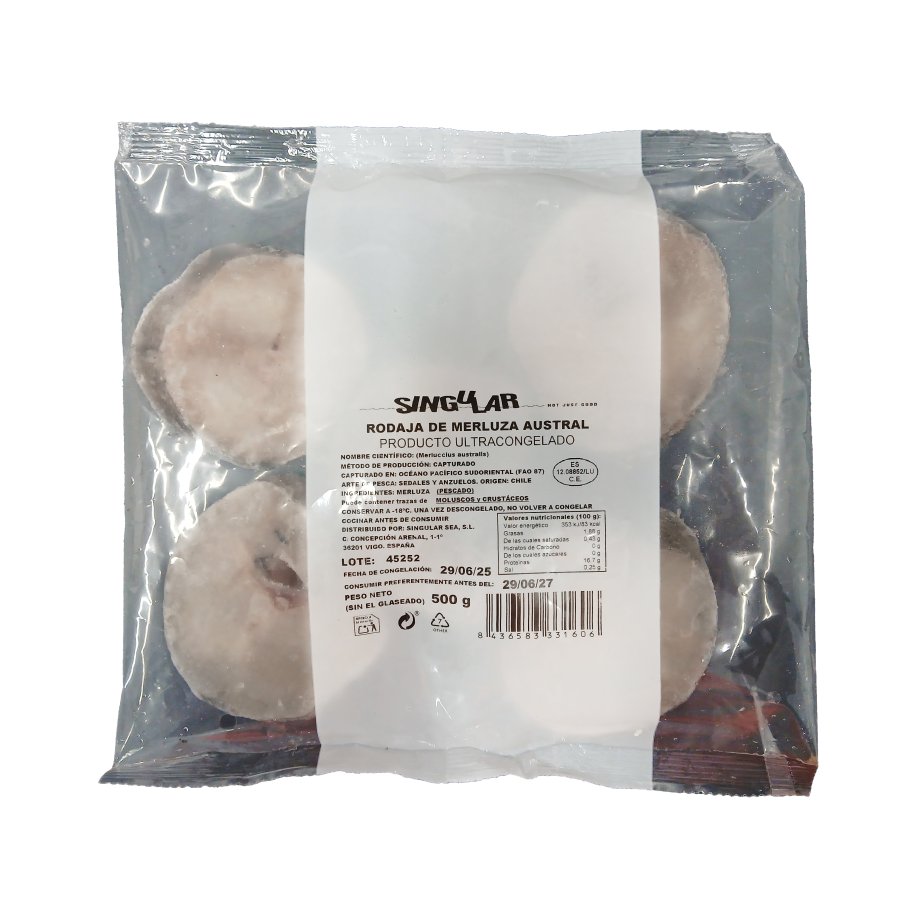 Rodaja de merluza austral congelada SINGULAR SEA 500 g pn.