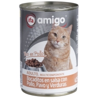 Alimento gato bocaditos en salsa pollo pavo y verduras IFA AMIGO 415 g