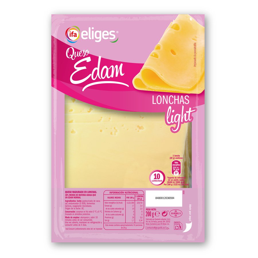 Queso edam light IFA ELIGES 10 lonchas 200 G
