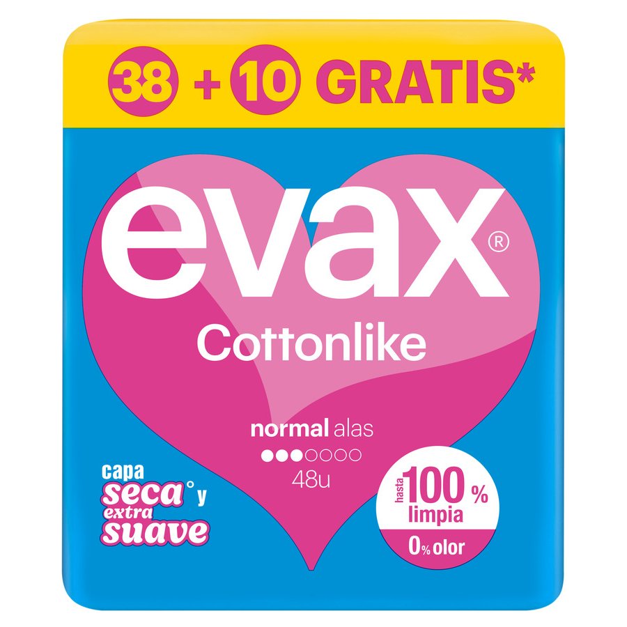 Compresas EVAX Cottonlike normal alas 38 unidades + 10 unidades gratis