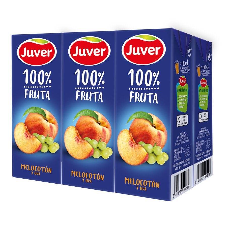 Zumo JUVER 100% fruta melocotón-uva 6x200 ml