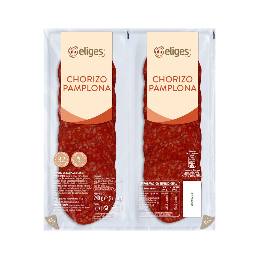 Chorizo pamplona IFA ELIGES lonchas 2X120 g