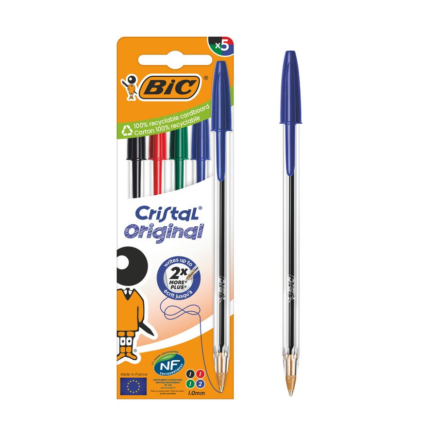 Bolígrafo BIC cristal surtido bolsa 5 unidades