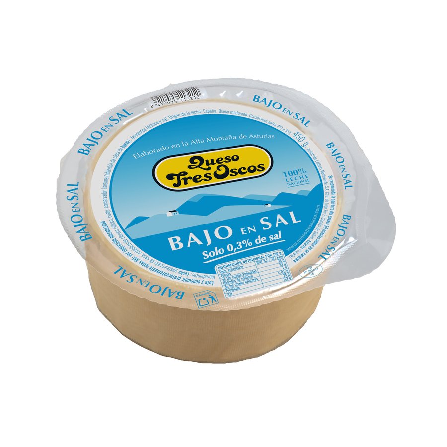 Queso TRES OSCOS bajo sal pieza 450 g