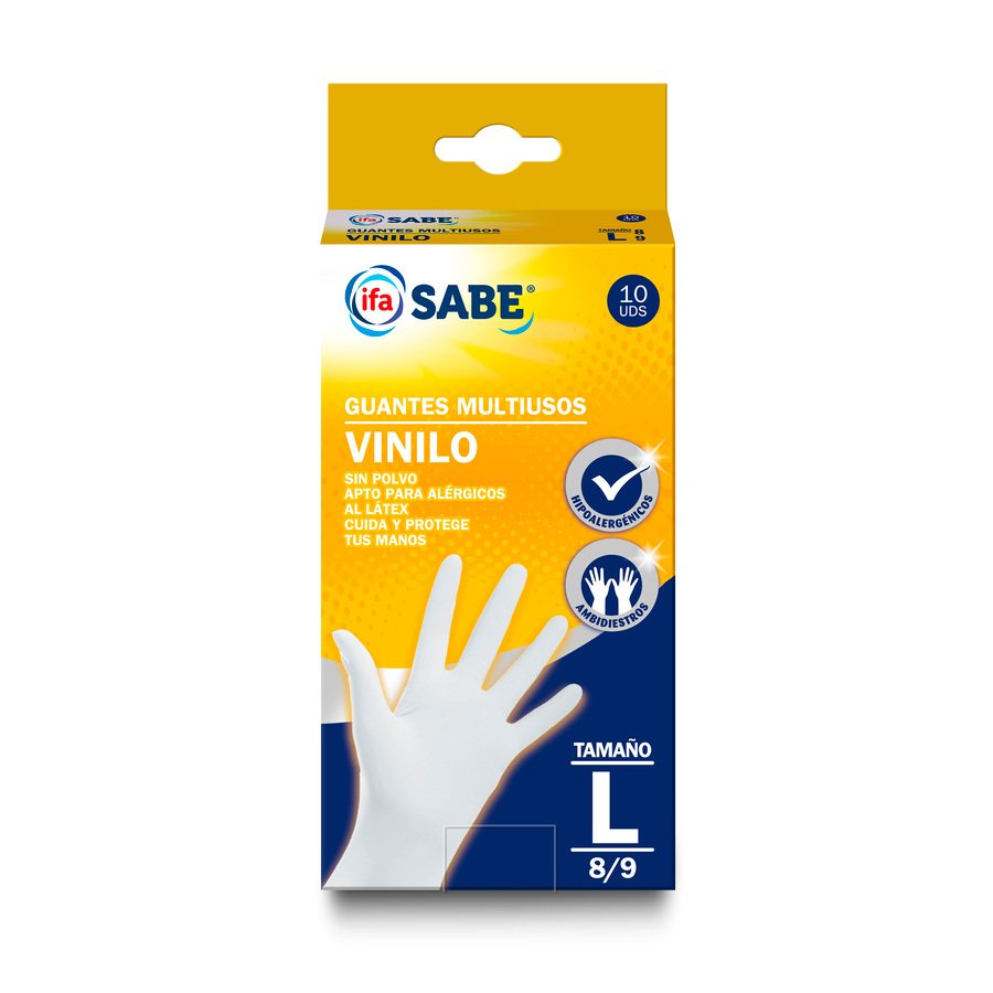 Guantes multiusos vinilo sin polvo IFA SABE talla grande 10 unidades