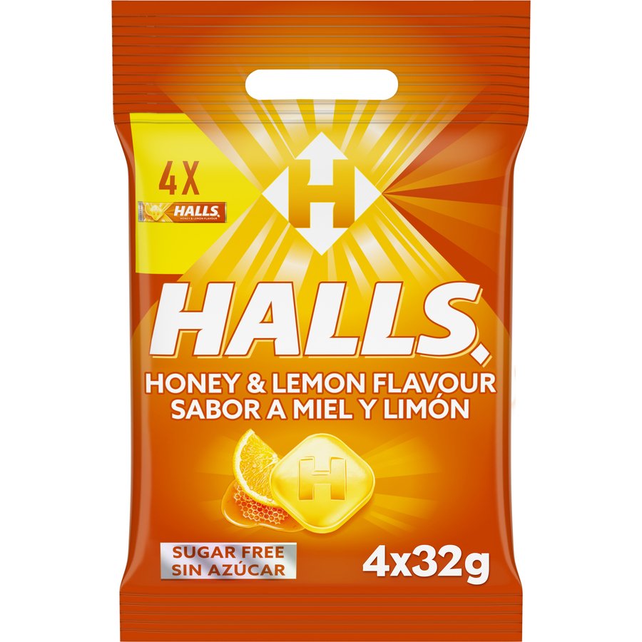 Caramelos HALLS miel y limón sin azúcar pack 4 x 32 g