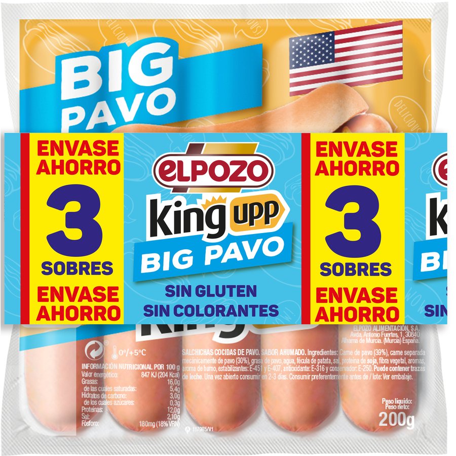 Salchichas ELPOZO Kingupp Big pavo pack 3x200 g