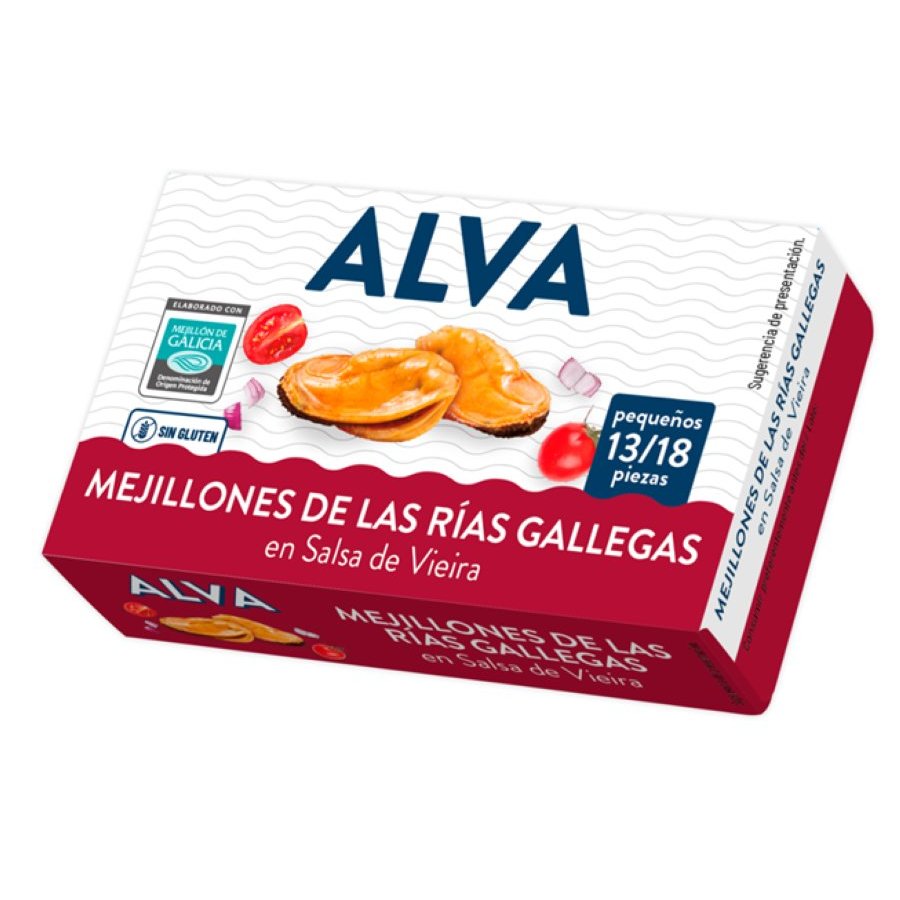 Mejillones de las Rías Gallegas ALVA en salsa de vieira 13/18 111 g pn.