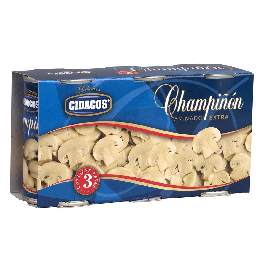 Champiñones laminados CIDACOS lata pack 3x85 g pne.