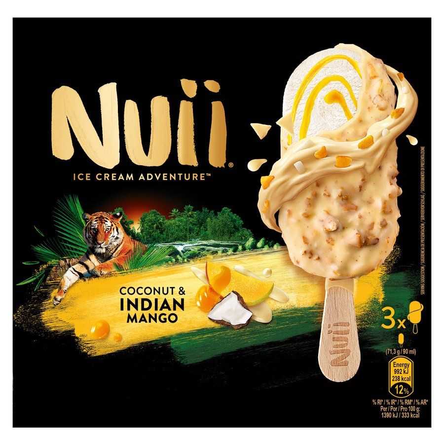 Helado bombón NUII coco y mango de La India 3 unidades 214 g