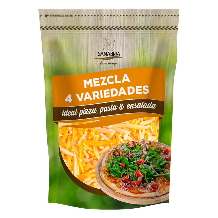 Queso rallado 4 Variedades SANABRIA Especial pizza-pasta-ensaladas bolsa 150 g