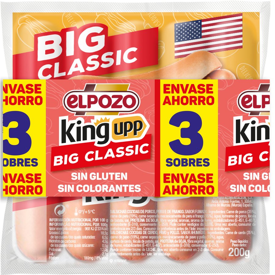 Salchichas ELPOZO big classic king upp pack 3x200 g