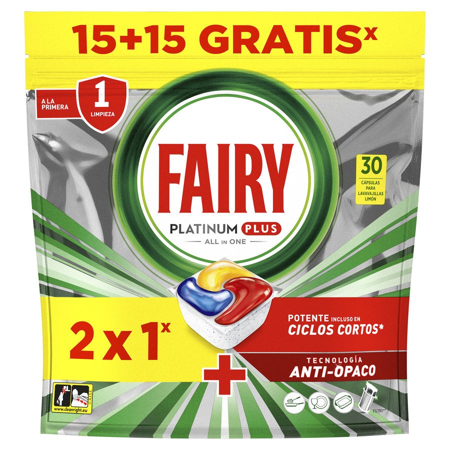 Lavavajillas máquina FAIRY Platinum Plus 15 unidades + 15 unidades gratis