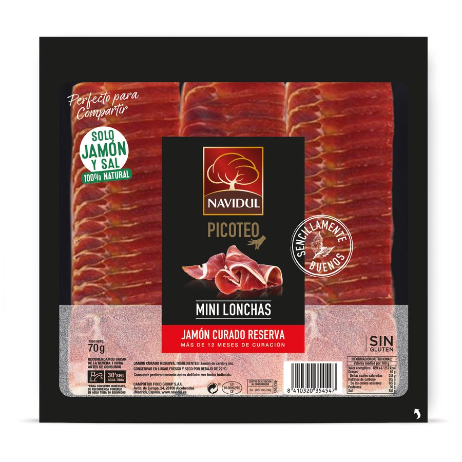 Jamón curado reserva NAVIDUL mini lonchas 70 g