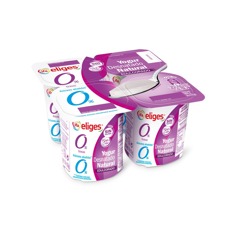 Yogur desnatado IFA ELIGES Natural Edulcorado sin gluten pack 4x125 g