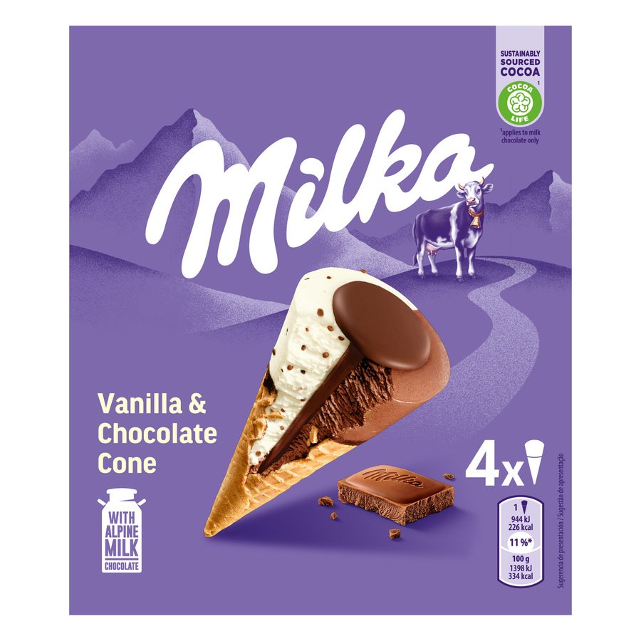 Imagen de Helado cono MILKA vainilla chocolate 4 uds. 270 g