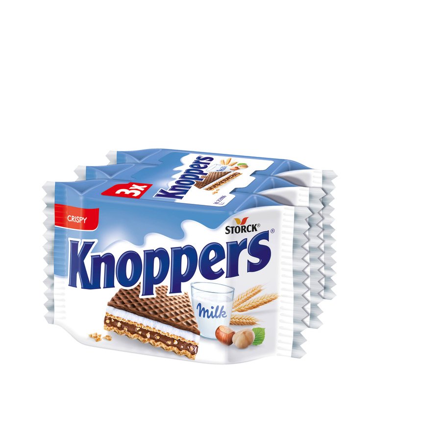 Barquillos KNOPPERS chocolate-leche-avellanas pack 3 x 25 g