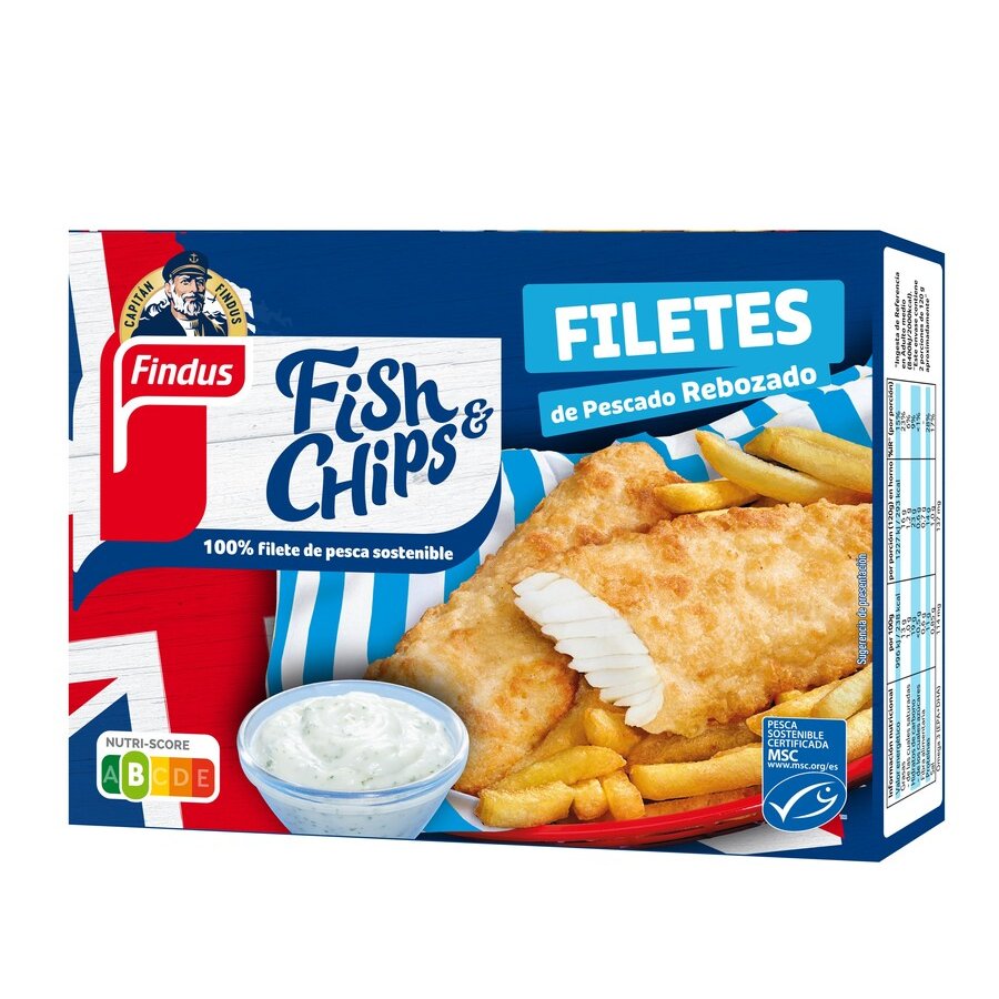 Filetes de pescado congelado rebozado FINDUS Fish & Chips 240 g