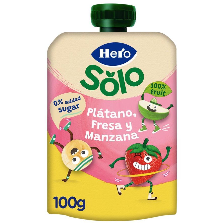 Alimento infantil HERO Mi Fruta plátano fresa manzana pouch 100 g