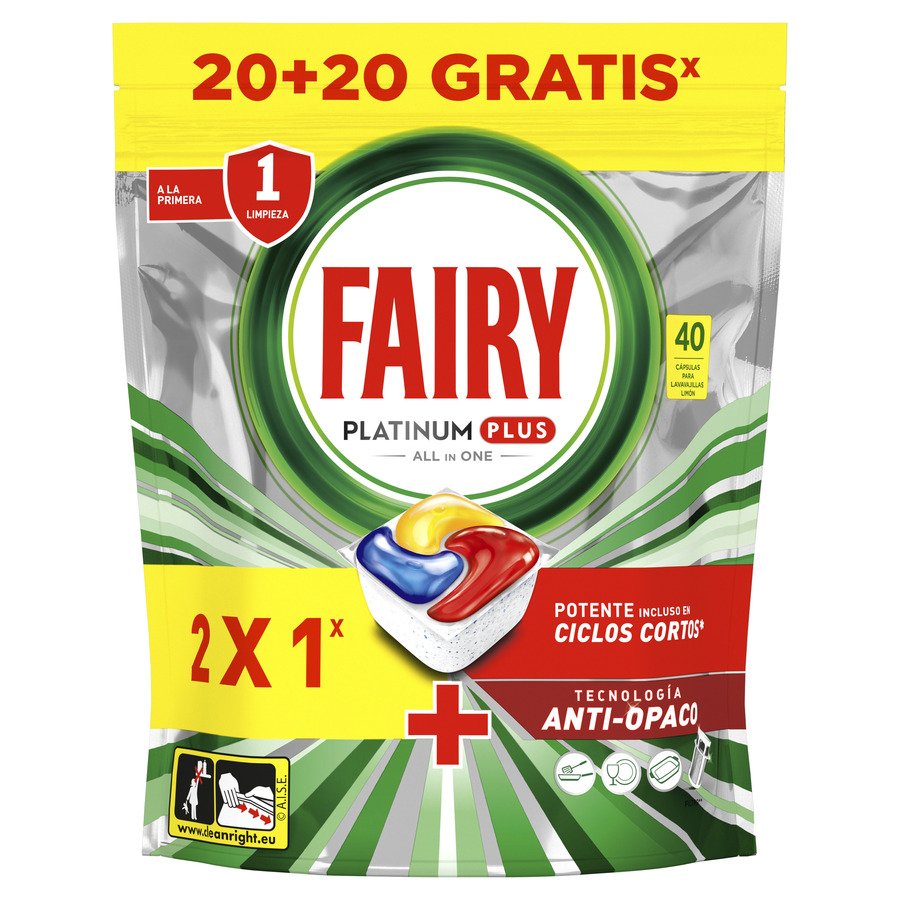 Lavavajillas máquina FAIRY Platinum Plus 20 unidades + 20 unidades gratis