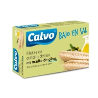 Filetes de caballa CALVO en aceite de oliva bajos en sal 120 g pn.