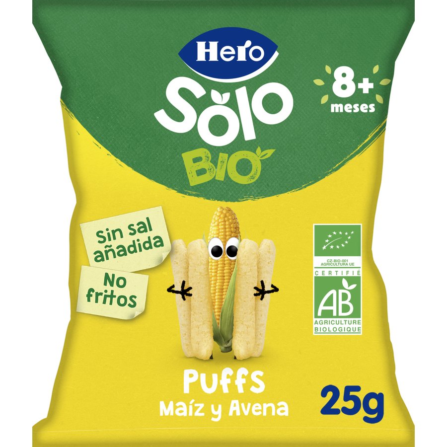 Snack infantil HERO SOLO Puffs maíz avena Eco 25 g