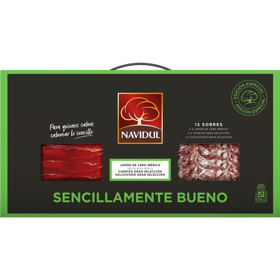 Jamón ibérico 50% + chorizo + salchichón NAVIDUL maletín 12x75 g